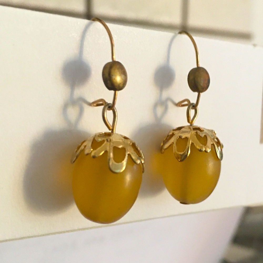 Vintage Earrings 💛 Amber Topaz Gold Bronze Tones 💛 Retro Costume Jewelry